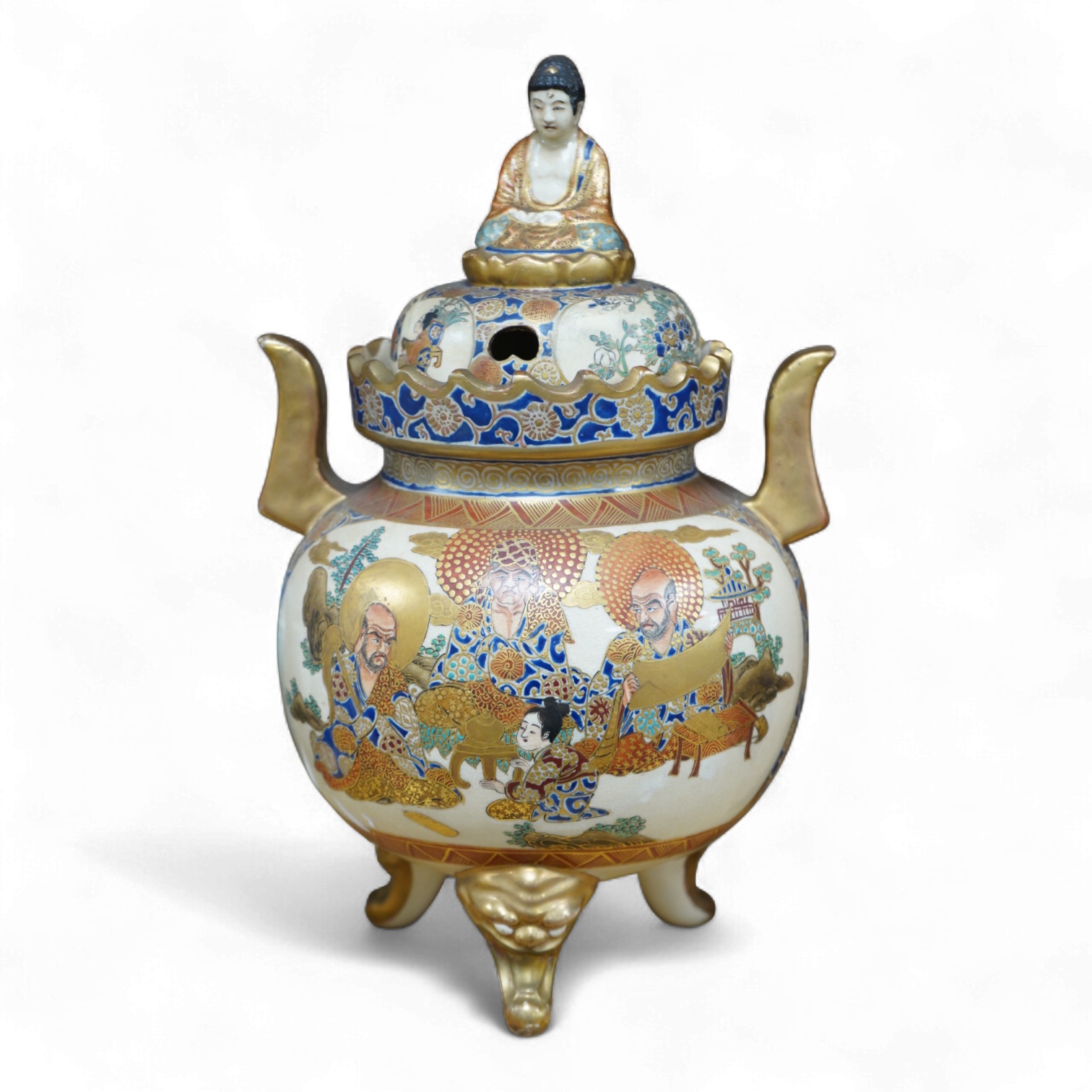 A Japanese Satsuma koro and cover, signed to the base, 31cm high